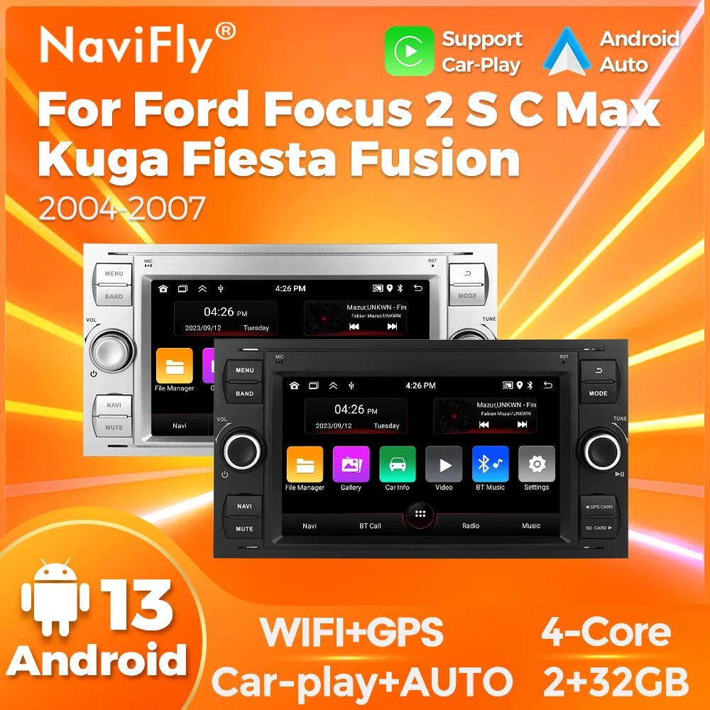 

NaviFly Android 13 7inch 2DIN Car Multimedia Car-play For Ford Focus 2 Mondeo S C Max Kuga Fiesta Fusion Galaxy Kuga 2004-20011