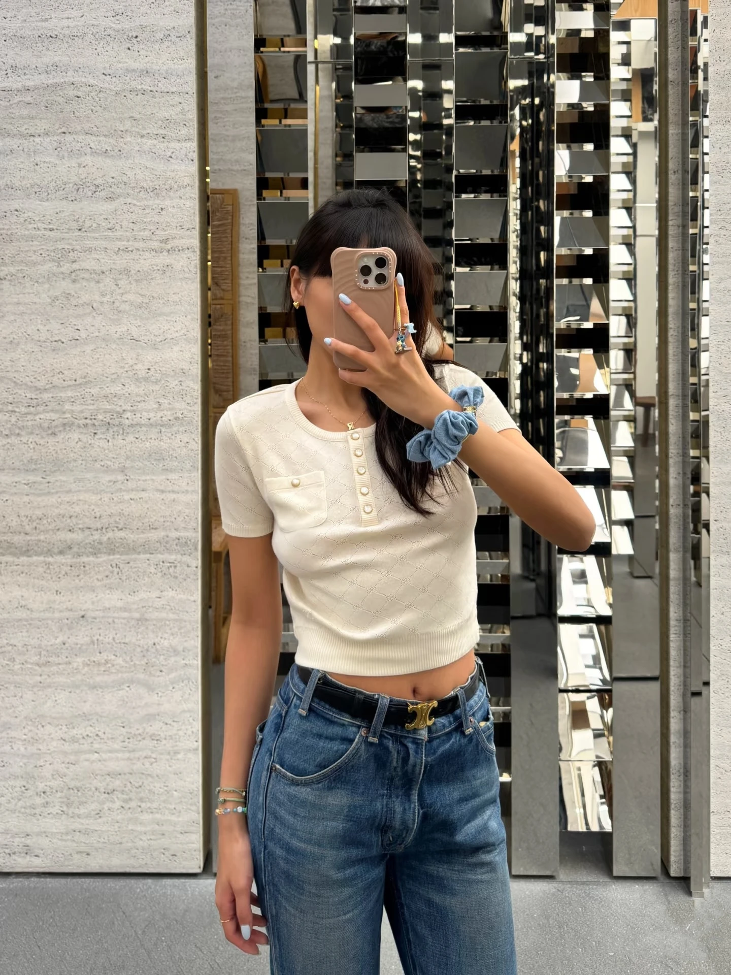 

Faionable White Knitted ort Sve round Ne Hollow out Top Women's Summer New Arrival Simple Sle Commute Wind Slim Fit