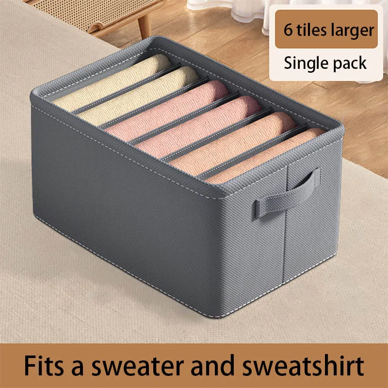 Jeans Organizing Box Wardrobe Clothes Organizer 6/7/9 Compartments Stackable Layered Clothing Storage Box for Closet Shelf