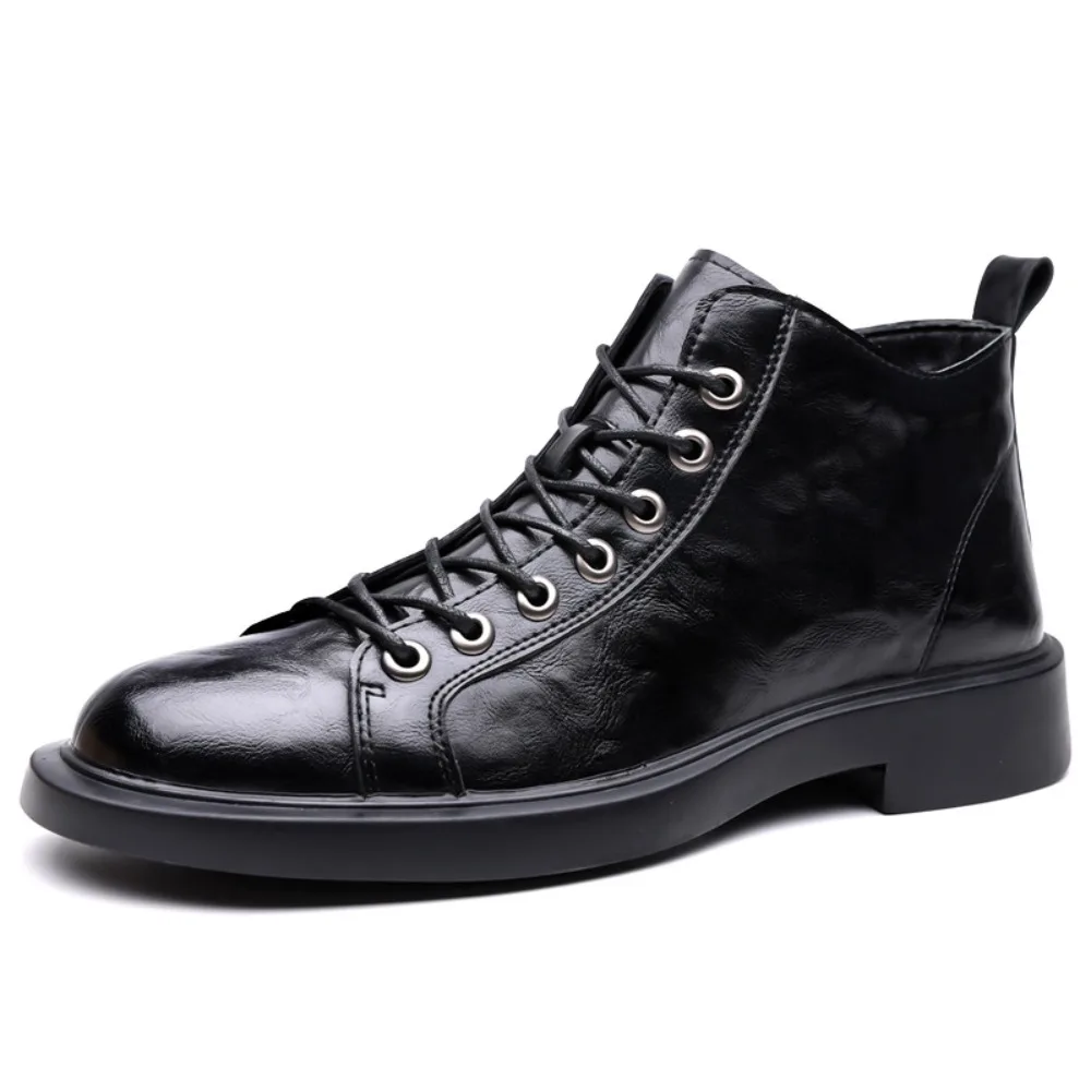 Men's Boots Round Head Lace Up Soft Bottom Medium Help Tooling Leather Boots Men's Work Shoes Short Boots Men's Large Size 46