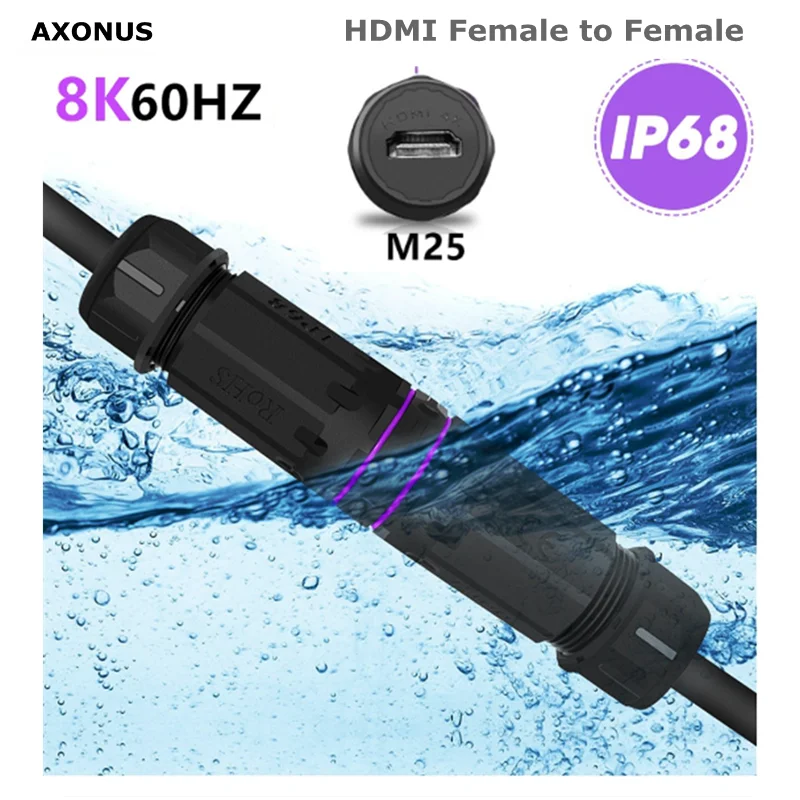 For Extend HDMI Connection HDMI 2.1 Sealed IP68 Waterproof Adapter 8K@60Hz HDTV Female to Female Outdoor DisplayPort Connector