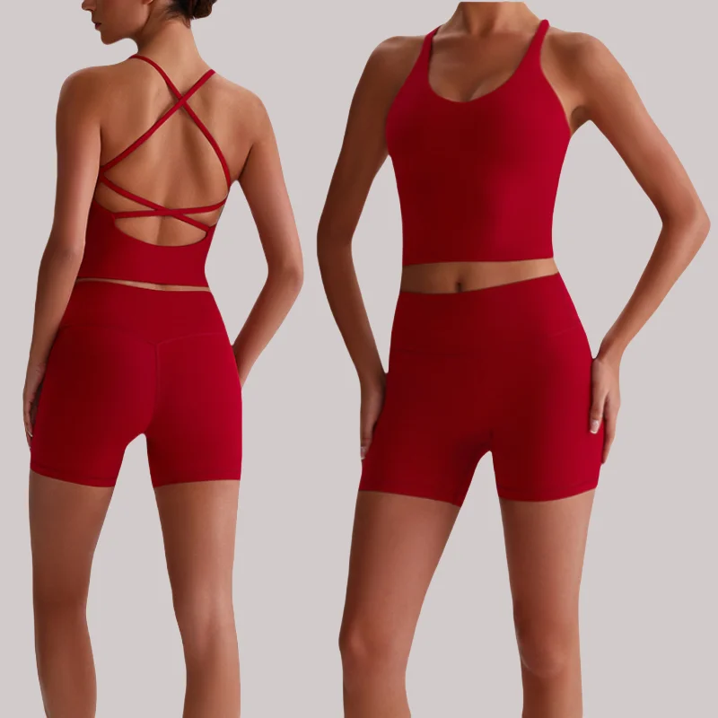 

Yoga Set Sports Fitness High Waist Hip-lifting Sports Bra Vest Breathable Quick-Dry Workout Clothes Gym Shorts Suit Yoga Outfit