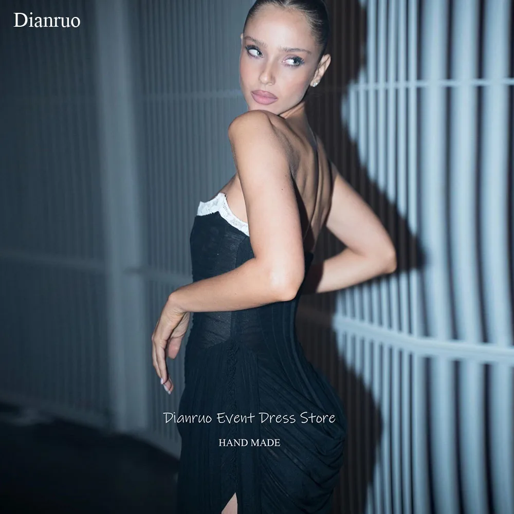 

Dianruo Strapless Sleeveless Prom Dress Backless Mini Length Chiffon Evening Gowns Pleated Modern Celebrity Dresses Customized