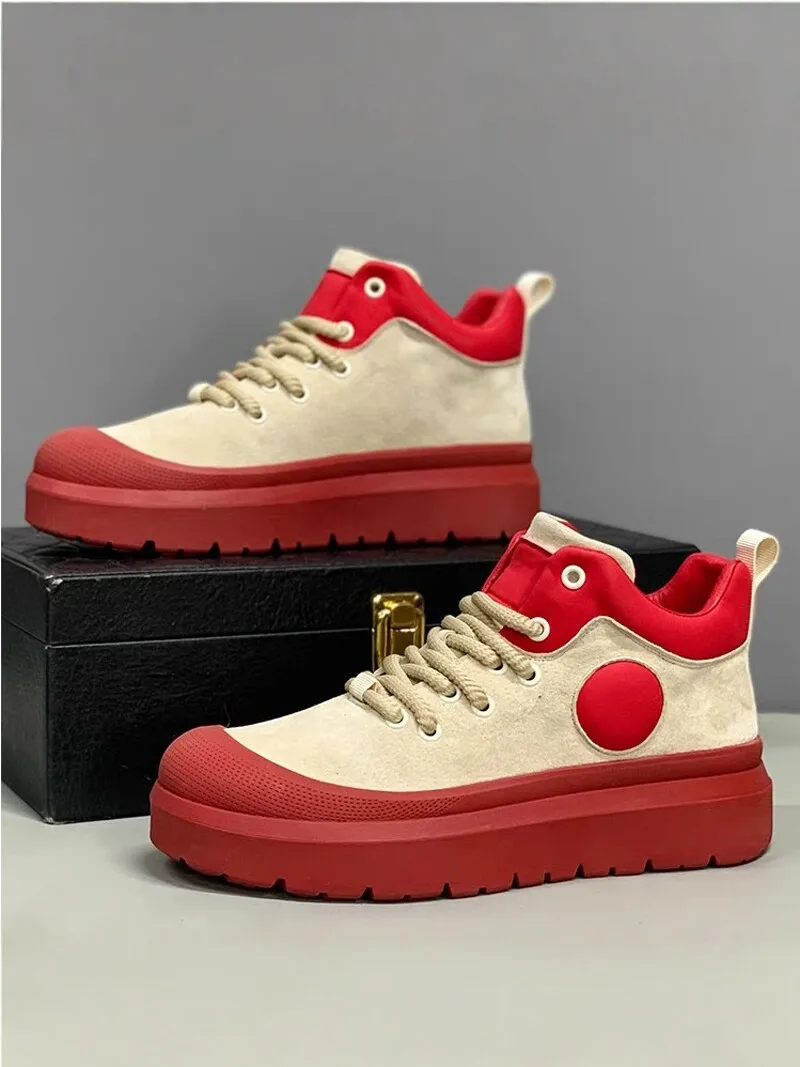 Men's High-Top Sporty Casual Shoes Winter Warm Fleece Lined  Boots Thick Bottom Heightening Rubber Outsole round Toe