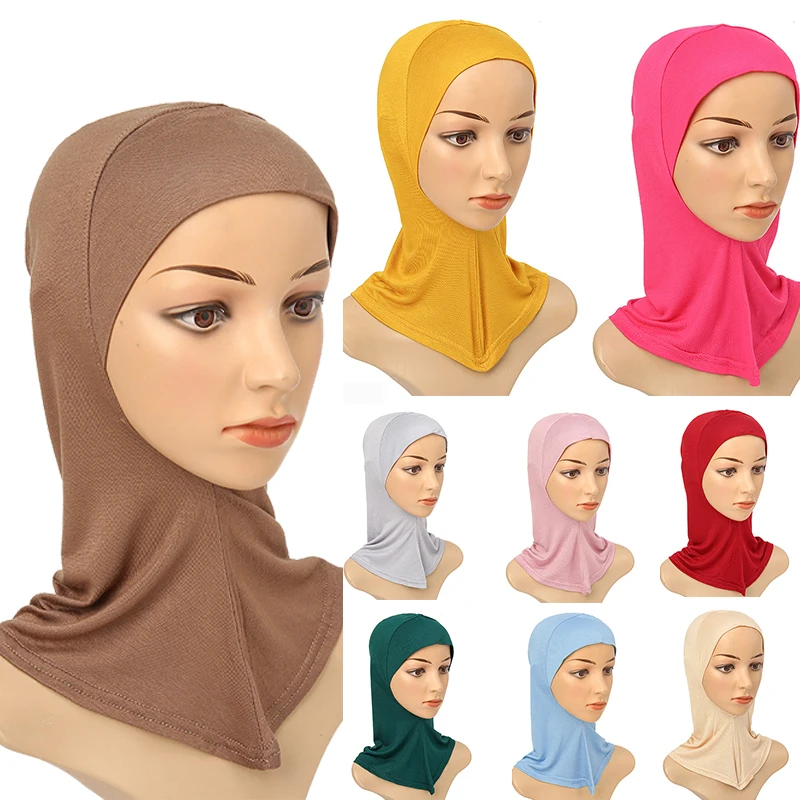 Soft Modal Inner Hijab Caps Turbans For Women Muslim Women Hijab Beanie Cap Elastic Neck Head Bonnet Hat Islamic Caps Underscarf