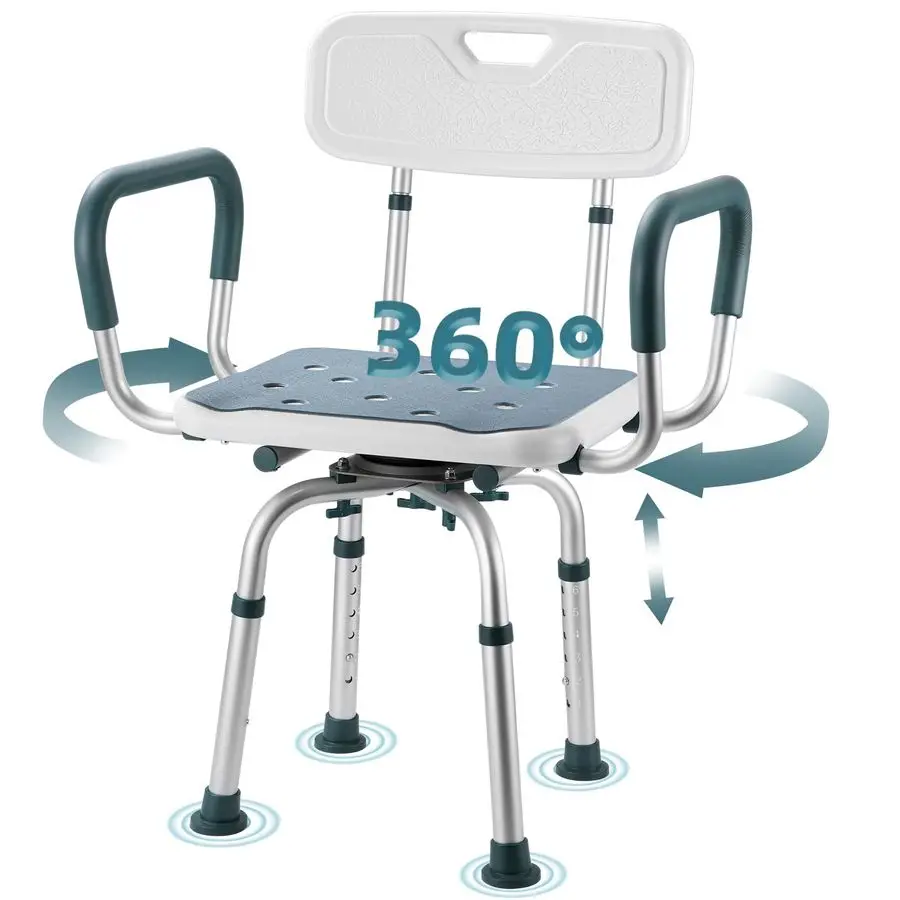 Shower Chair with Arms and Back, 400 lbs Heavy Duty Shower Seat for Inside Shower Stall and Bathtub, Height Adjustable Safety B