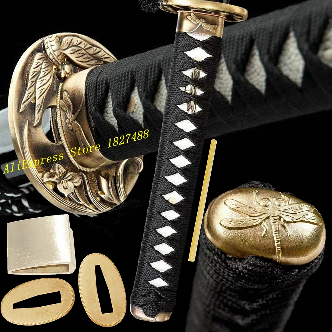 

Dragonfly Tsuba Real Ray Skin Katana Handle Japanese Samurai Sword Copper Guard Fuchi Kashira Menuki Habaki Seppa DIY Fittings