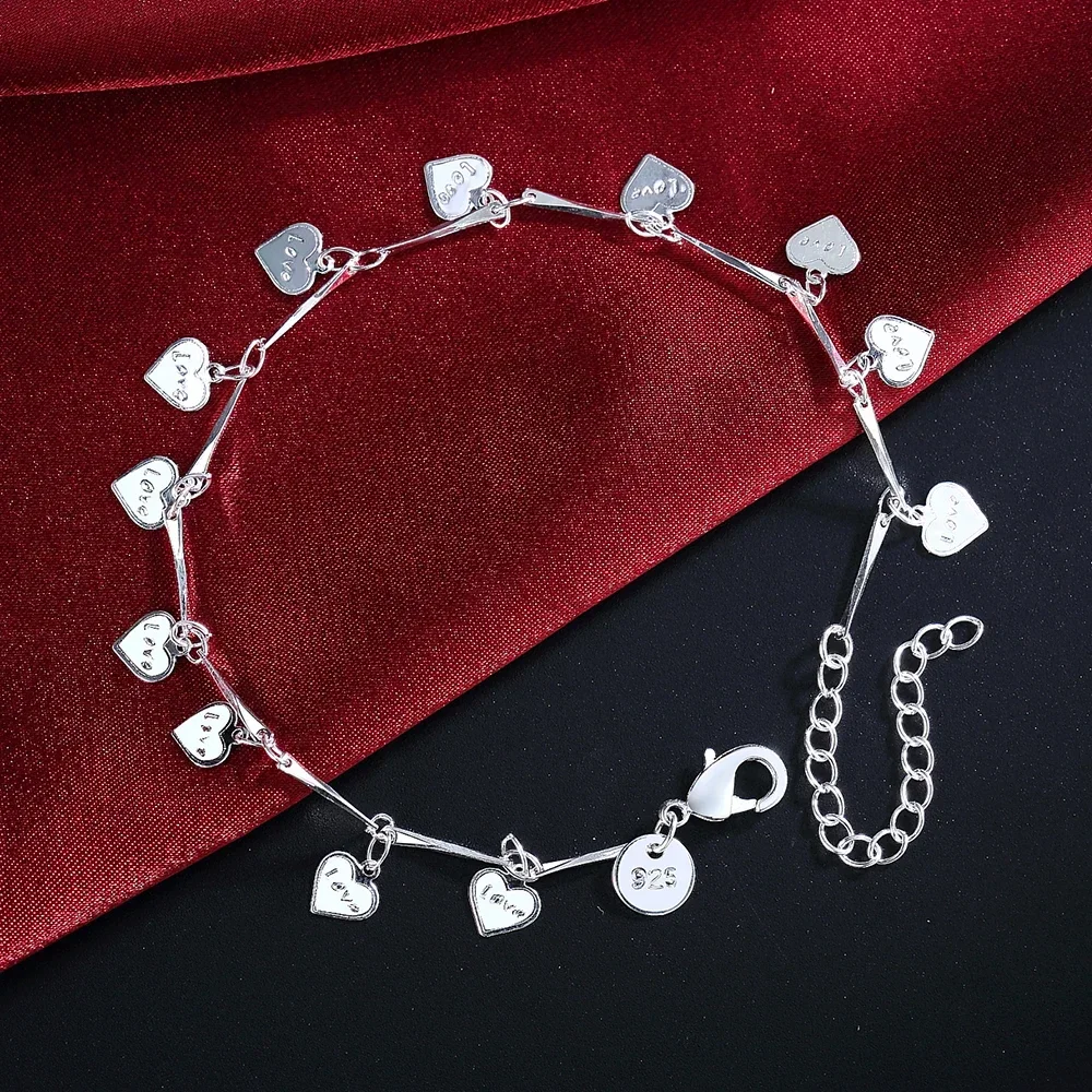 925 Sterling Silver Bracelets For Women Love Heart Card Chain Fashion Wedding Party Girl Student Christmas Gifts Fine Jewelry