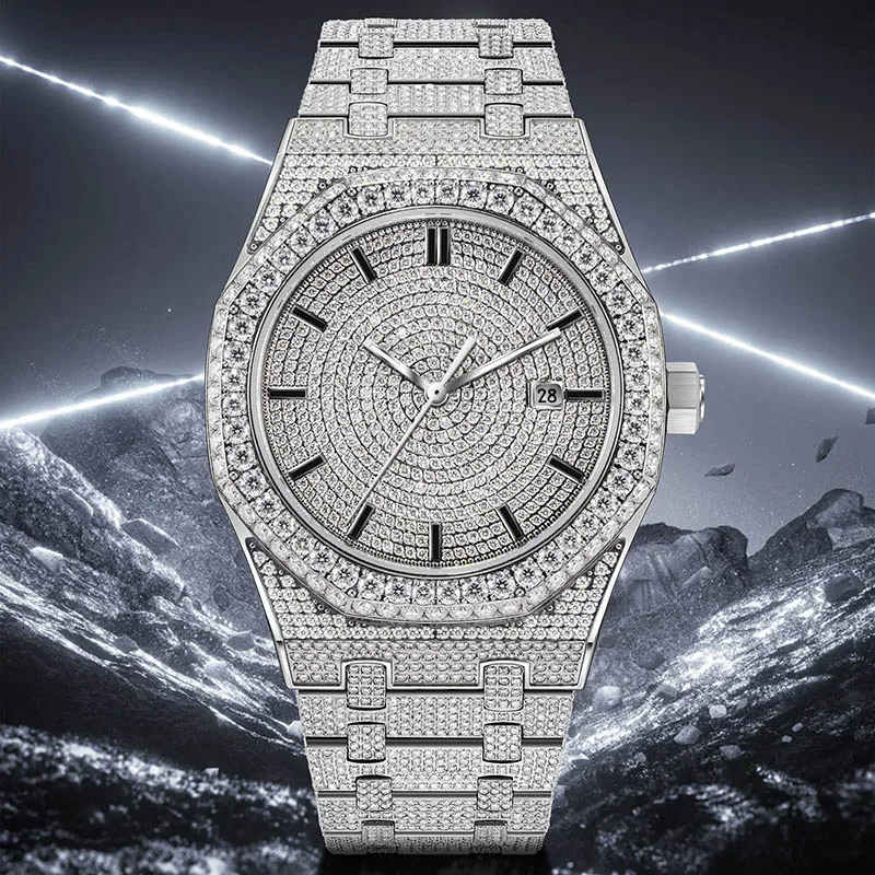 New Moissanite Full Diamond Mechanical Men's Watch Stainless Steel Mineral Glass Men's Watch Waterproof Mechanical Watch