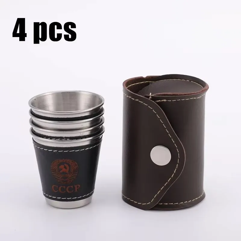 

Vodka Cup,304 PU Holster Stainless Steel Wine Tumbler Portable Waist Personalized Liquor Spirits Cup 4pcs 70ml Shot Glass Set