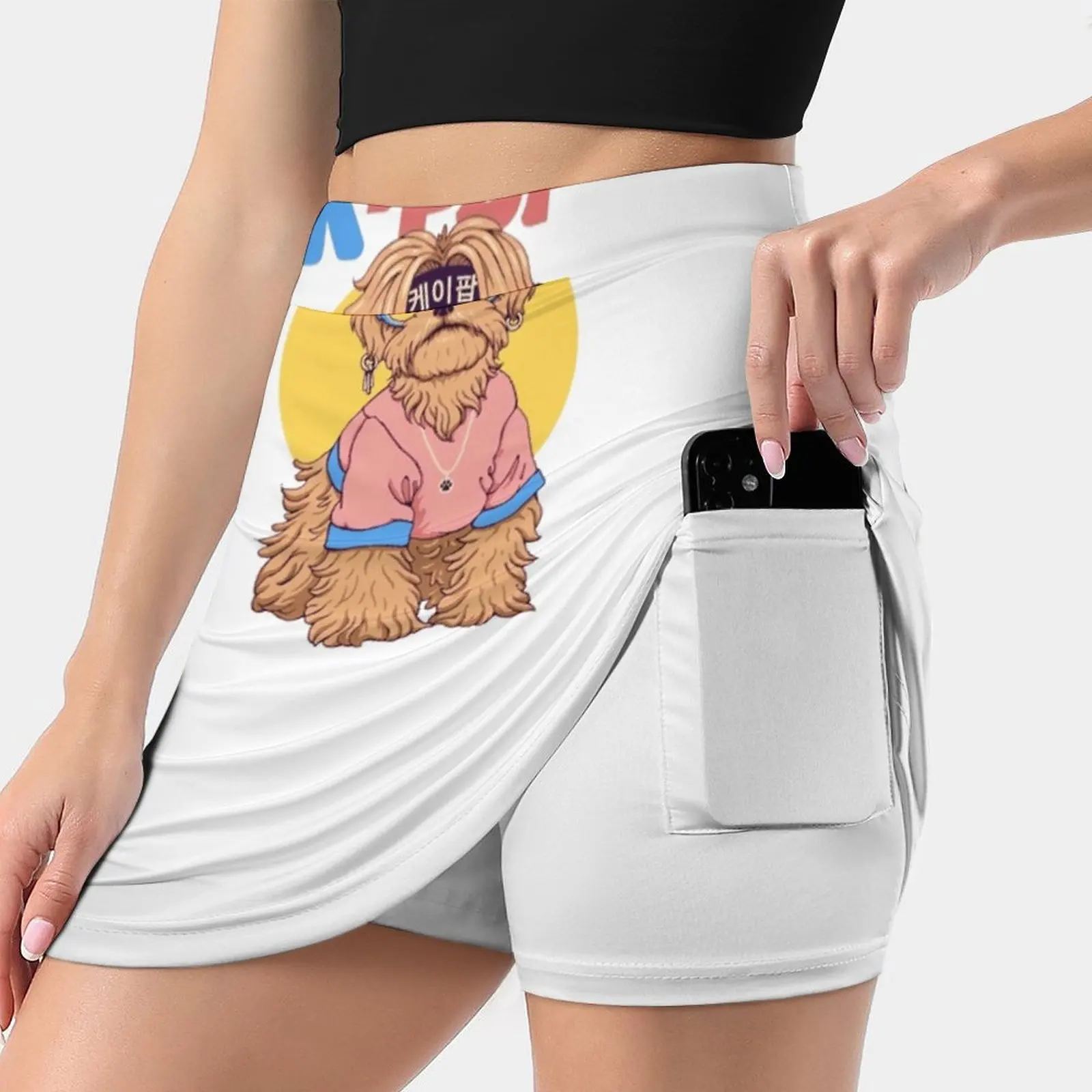 K - Pup Women Tennis Skirts Golf Badminton Pantskirt Sports Phone Pocket Skort Dog Dogs Cute Dog Animal Animals Puns Kpop