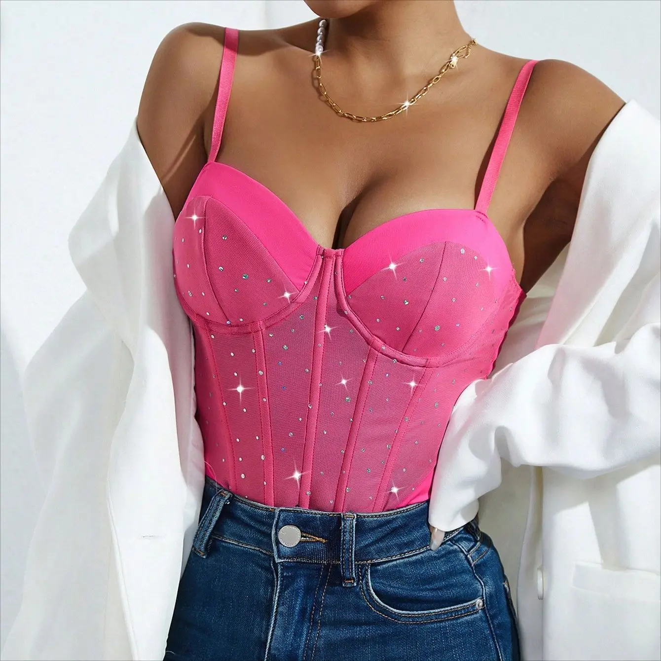 Sexy lantejoulas cinta de espaguete bodysuits feminino uma peça macacão boate moda magro bodyshaper tanque superior shapewear roupas y2k