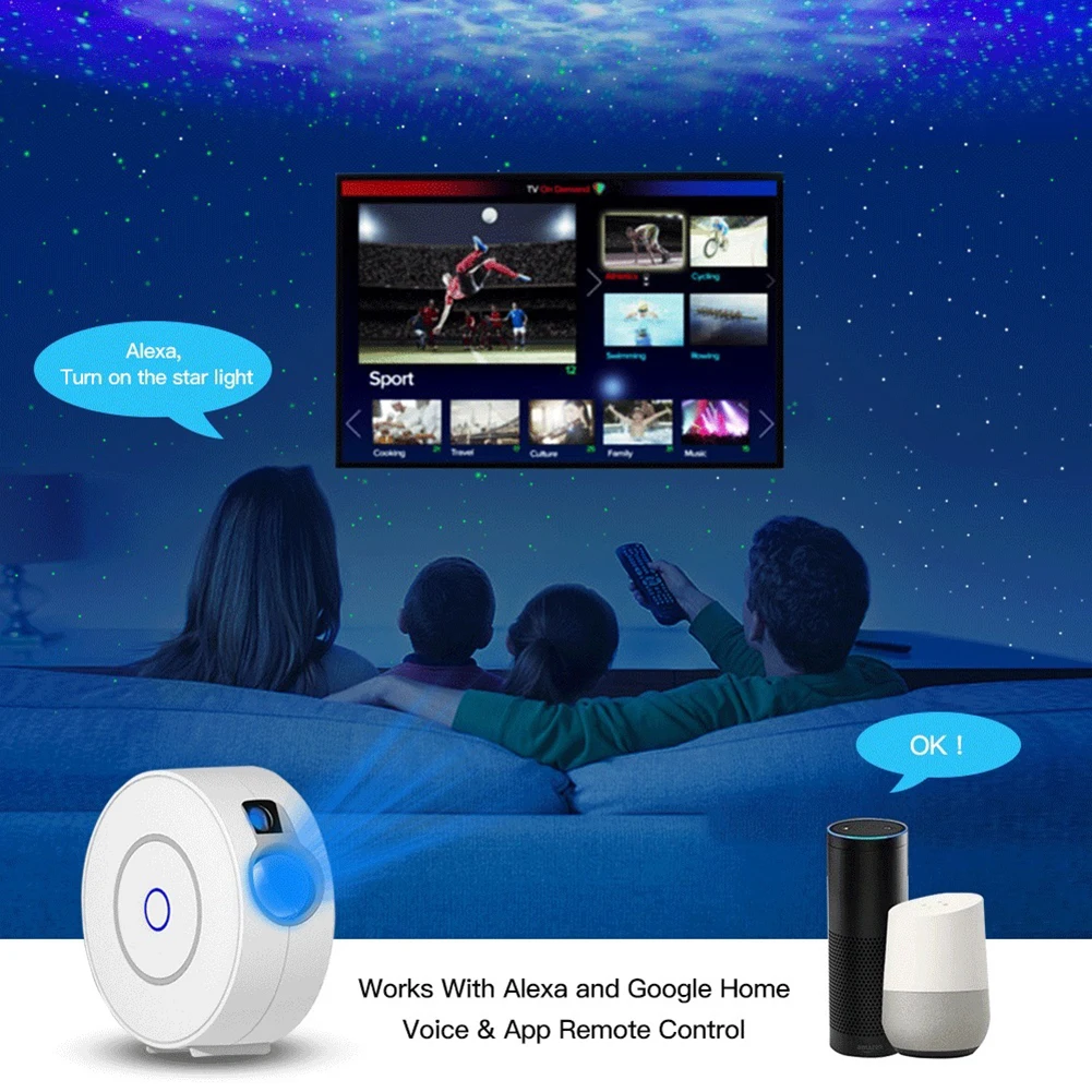 Smart Starry Projector Galaxy Night Light with Ocean Wave Decor for Birthday Party Wedding Stage Work with Alexa Google Home