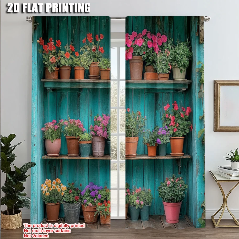 

2pcs, Print Curtains 2D print Botanical Flower Machine Washable (without rod) Decorations Clearance Ldeal for Room, Kitchen,