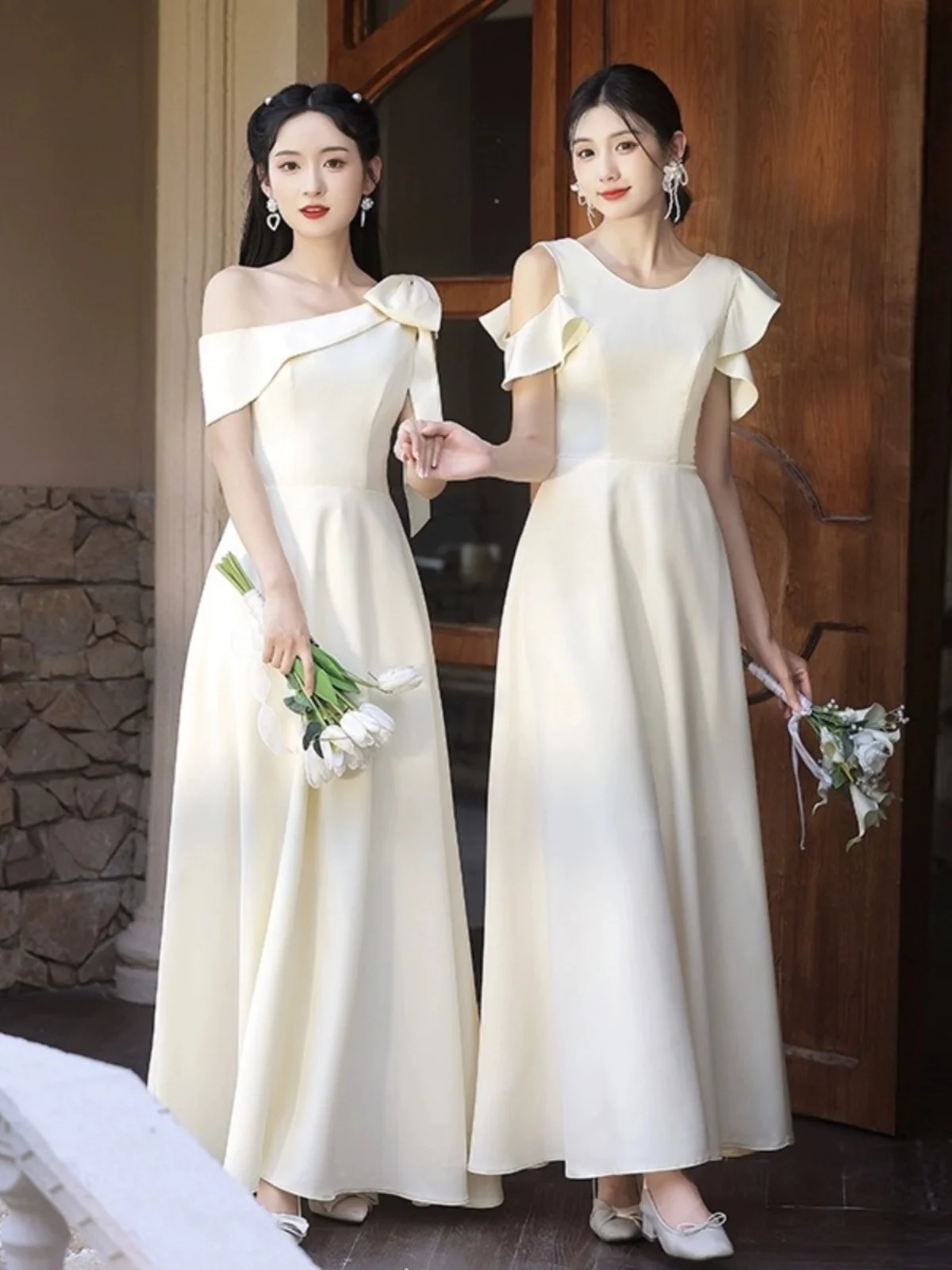 

Maids of Satin Gowns Spring Summer New Sle Women's Ele Faionable Sister up Dres Versatile Casual Wear