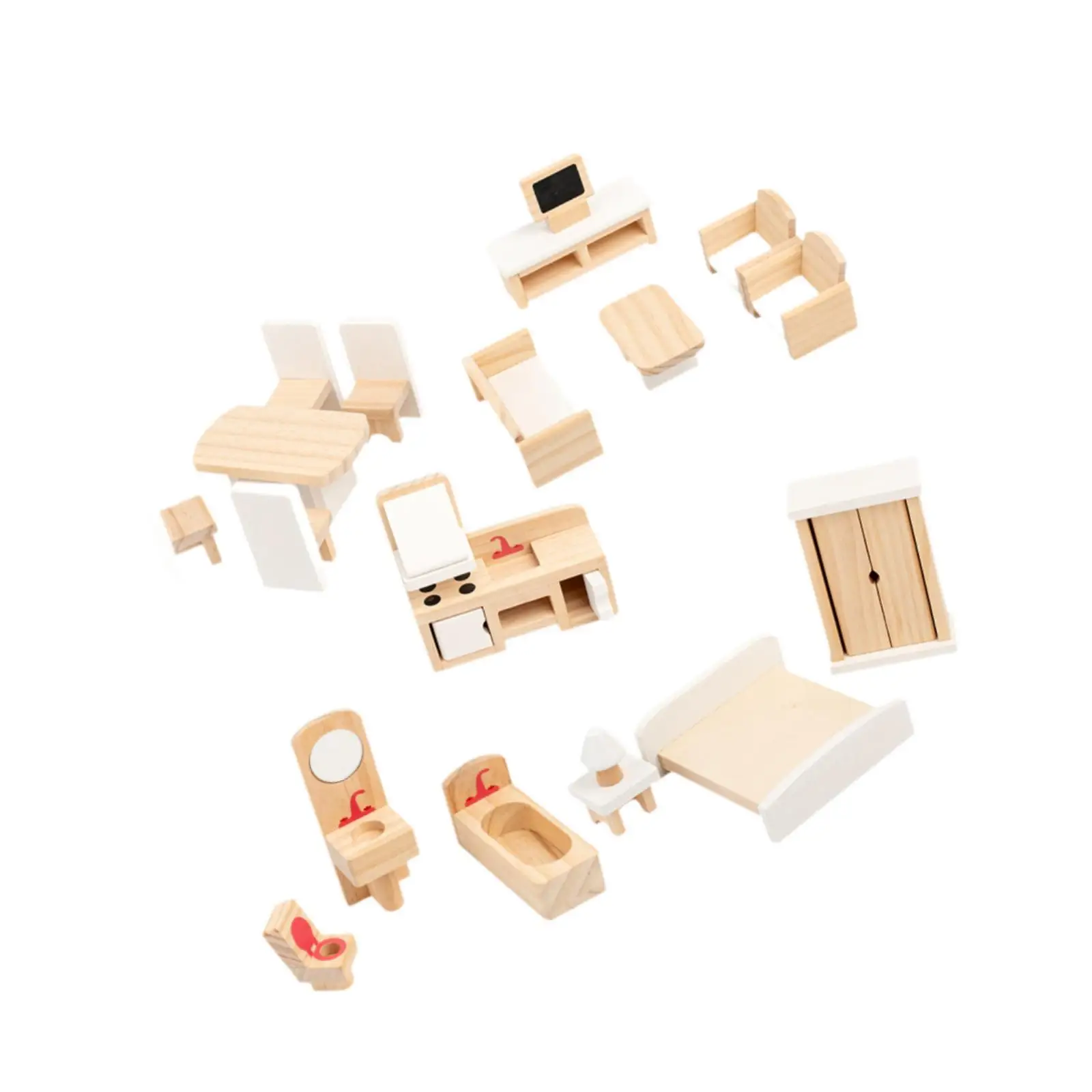 

Wooden Dollhouse Furniture Set Dollhouse Accessories Set Pretend Toys Ornaments Children Pretend Play for Boys Girls Toddlers