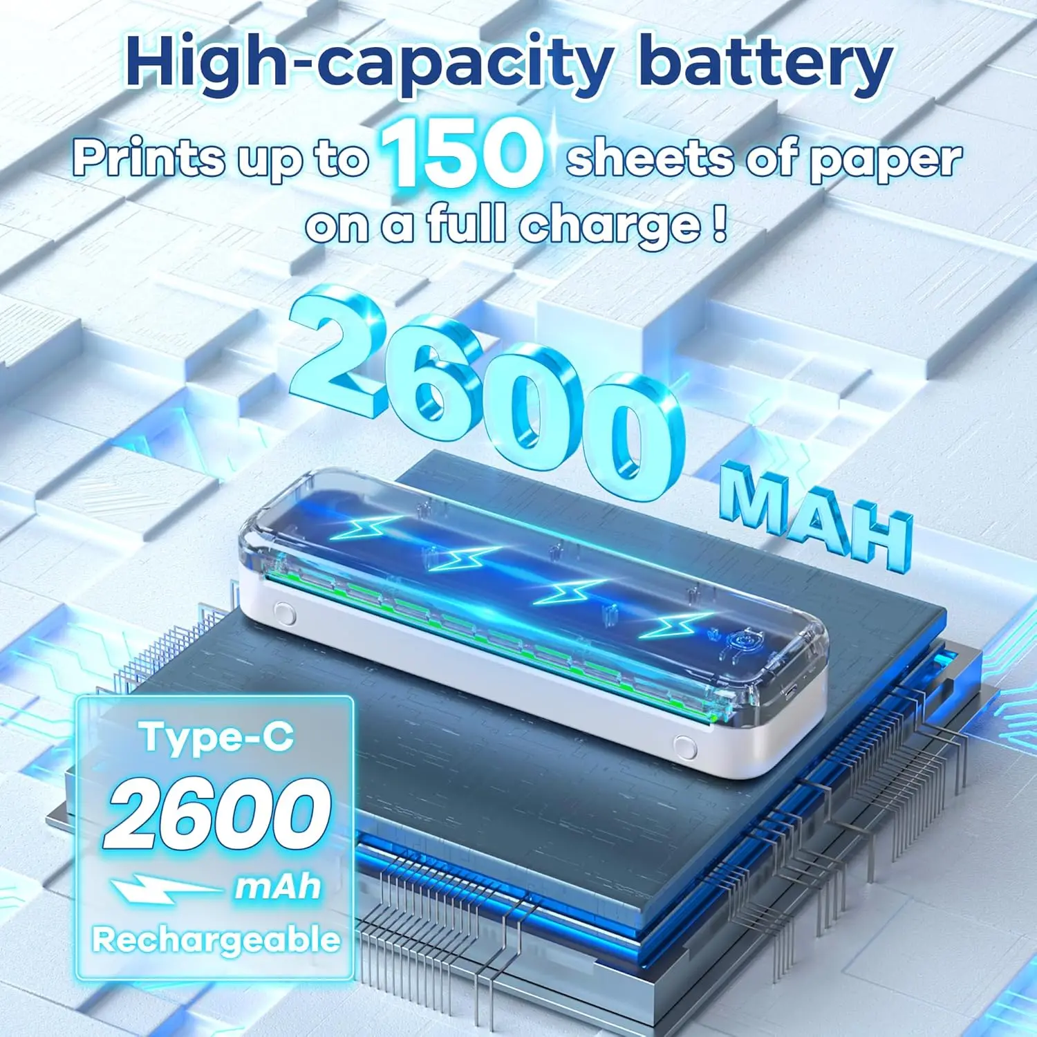 M834 Portable Printers Wireless BT Thermal Printer for Travel A4 Paper Inkless Compact 300dpi Printer Compatible for Phone/PC