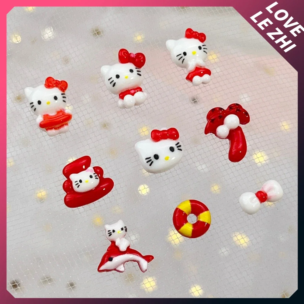 Ornamen seni kuku Hello Kitty Natal, ornamen seni kuku Resin kartun pohon kelapa lumba-lumba merah 20 buah