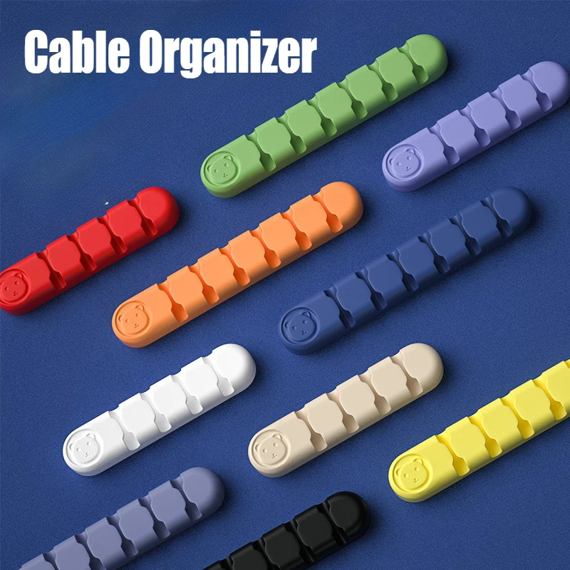 4/6 Hole Color Silicone Desk Top Cable Organizer Office Computer Data Cable Mobile Phone Charging Cable Anti-winding Fixed Plate