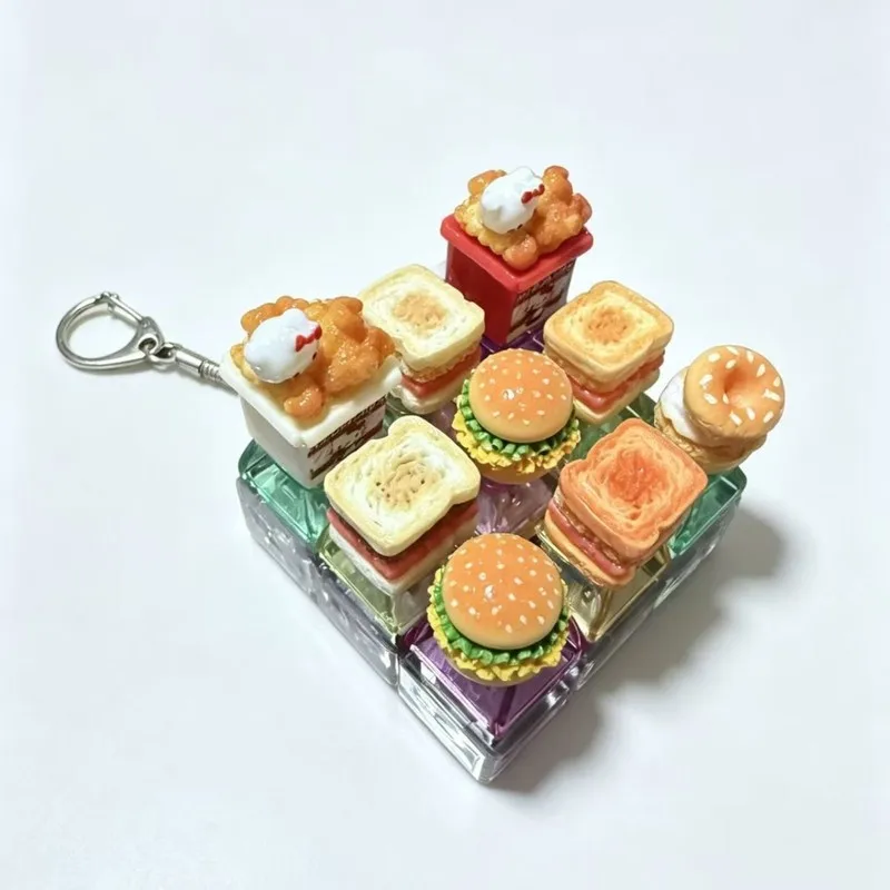 Press And Light Up Fidget Keychain Nine Key Chain Hamburg Toast Mini Food Led Decompression Toy Creative Diy Bag Pendant.