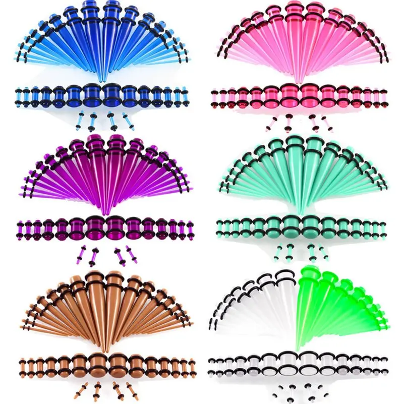 36pcs/lot Acrylic Ear Gauge Taper and Plug Stretching Kits Multicolor Ear Flesh Tunnel Expansion Body Piercing Jewelry 14G-00G