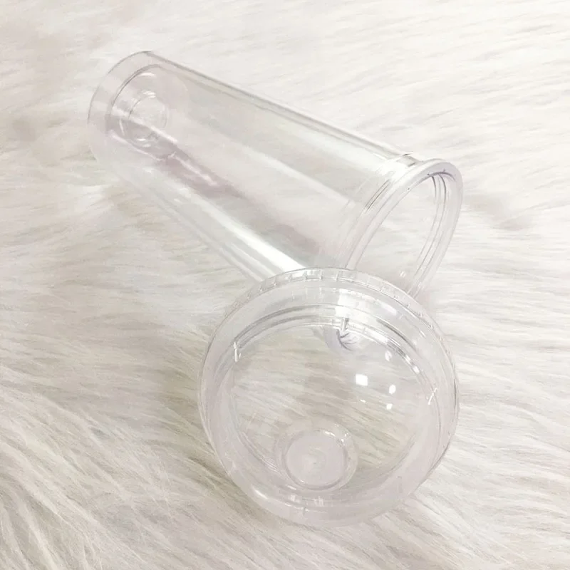 20oz Milk Tumbler with Dome Lids Double Wall Plastic Drink Cups With Straw Reusable Clear Water Bottle Transparent Fruit Cup
