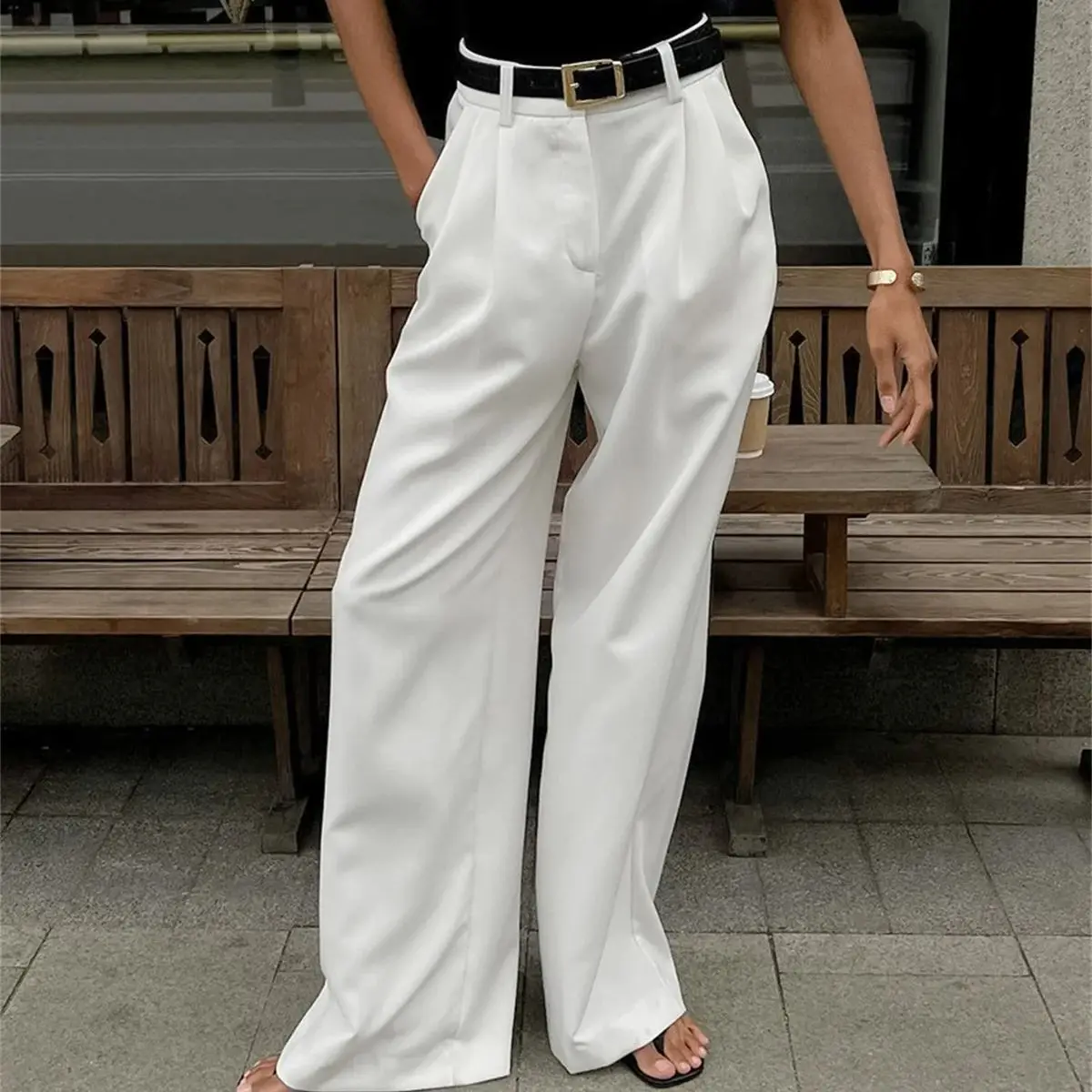 New White High Waisted Pant Women Autumn Winter Wide Leg Pants Fashion Basic Office Lady Trousers Loose Casual Elegant Clothes