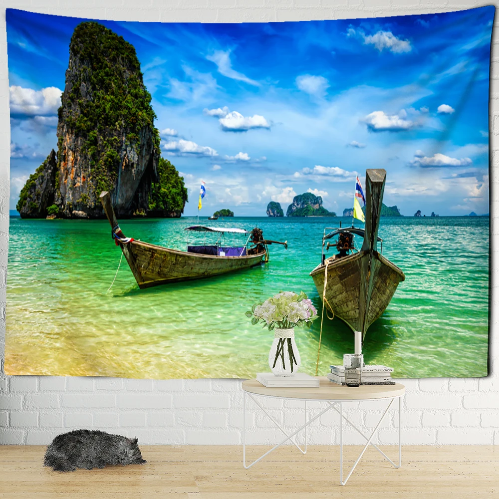 Landscape Beach Window Painting Tapestry Wall Hanging 3d Print Boho Tropical Hippie Tapiz Home Decor