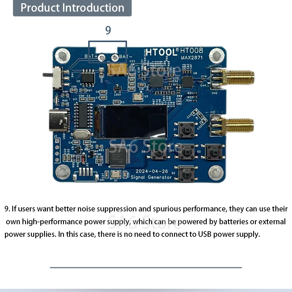 HT008 RF Signal Source Generator Frequency 23.5-6000Mhz Serial Port Control MAX2871 2870