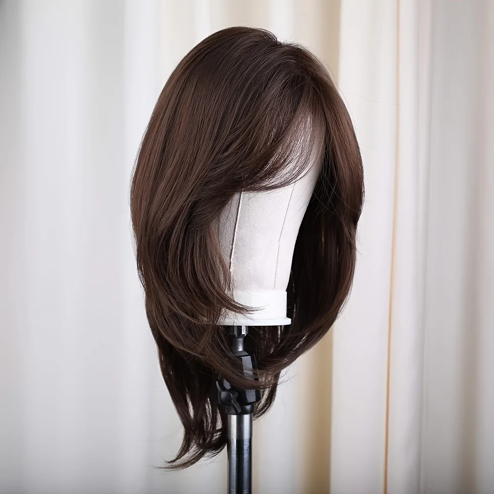 

Soft Brown Preplucked Soft 26“Long Straight180Density Lace Front Wig Synthetic For Women Heat Resistant Glueless