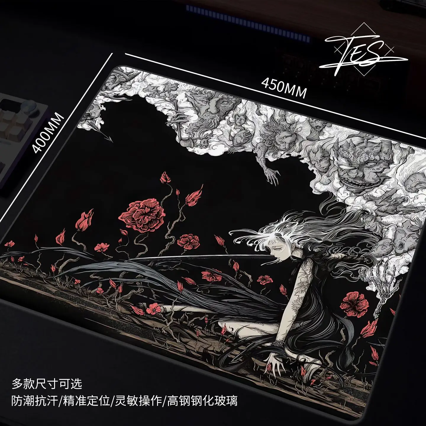 Dark Style Photovoltaic Glass Mouse Gaming Pad Smooth Frosted Surface Waterproof Desk Tempered 450X400MM Multiple Size Optional