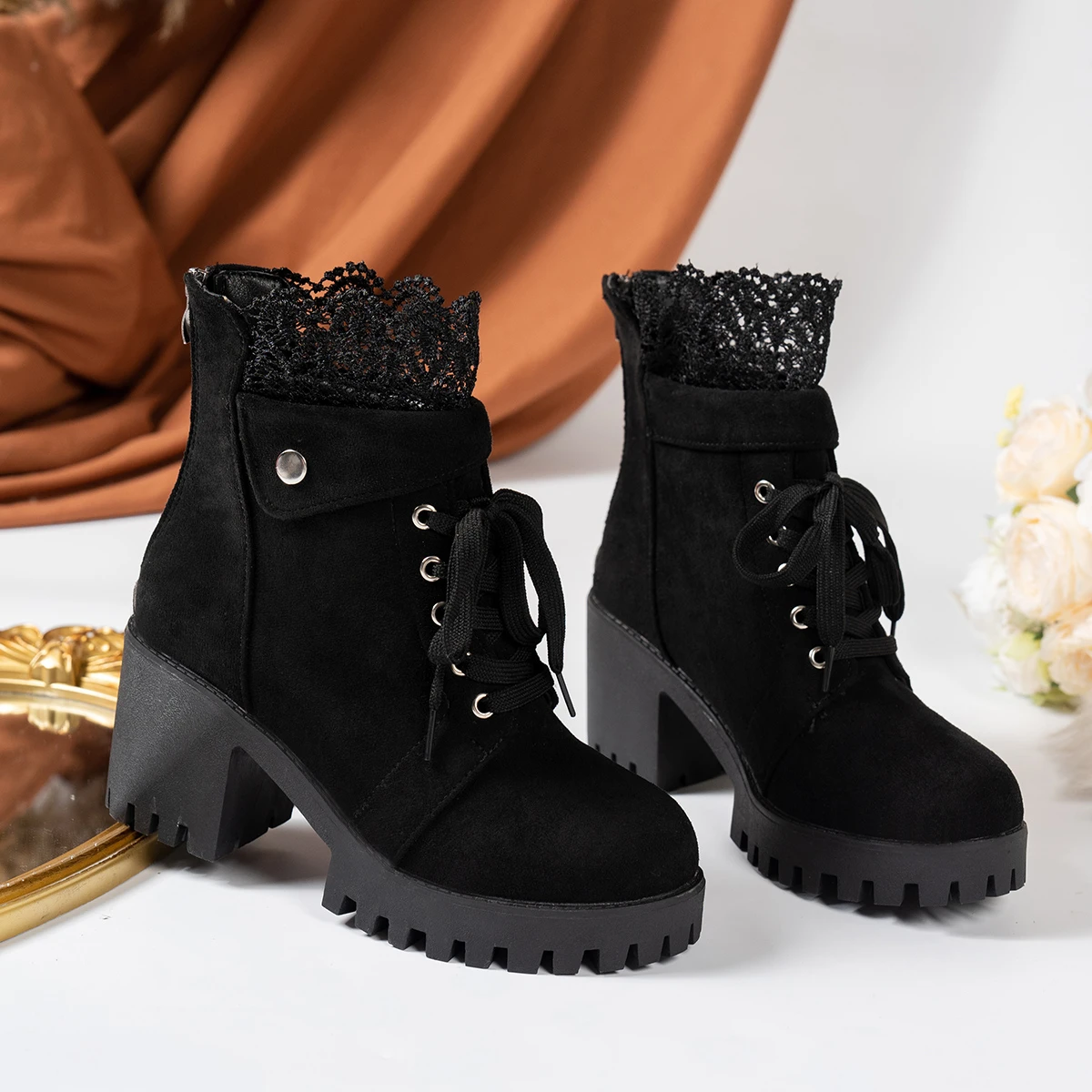 2024 Women High Heel Ankle Boots Autumn Winter Booties Woman Fashion New Lady Shoes Black Short Boot Female Botas De Mujer image 2