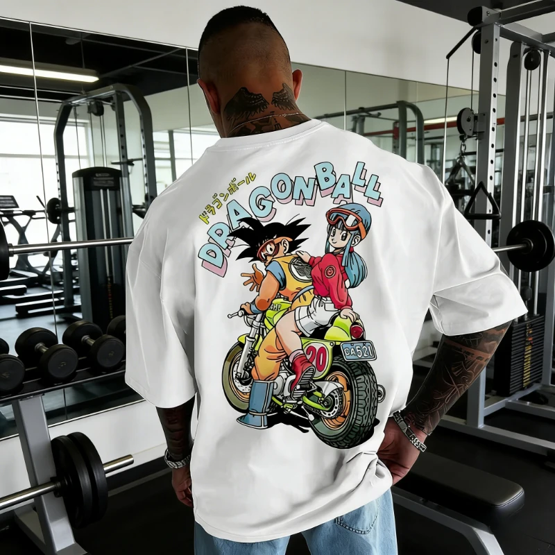 Heißer Verkauf 2026 Sommer Dragon Ball Familien-Matching-T-Shirt 1 Stück 100% Baumwolle Oversized Retro Motorrad-Print Streetwear Herren