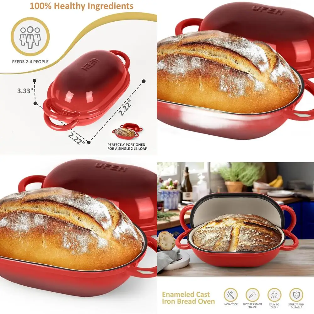 

Enameled Cast Iron Dutch Oven - 2 QT, Ideal for Sourdough, Artisan Breads, Oven & Stovetop Safe