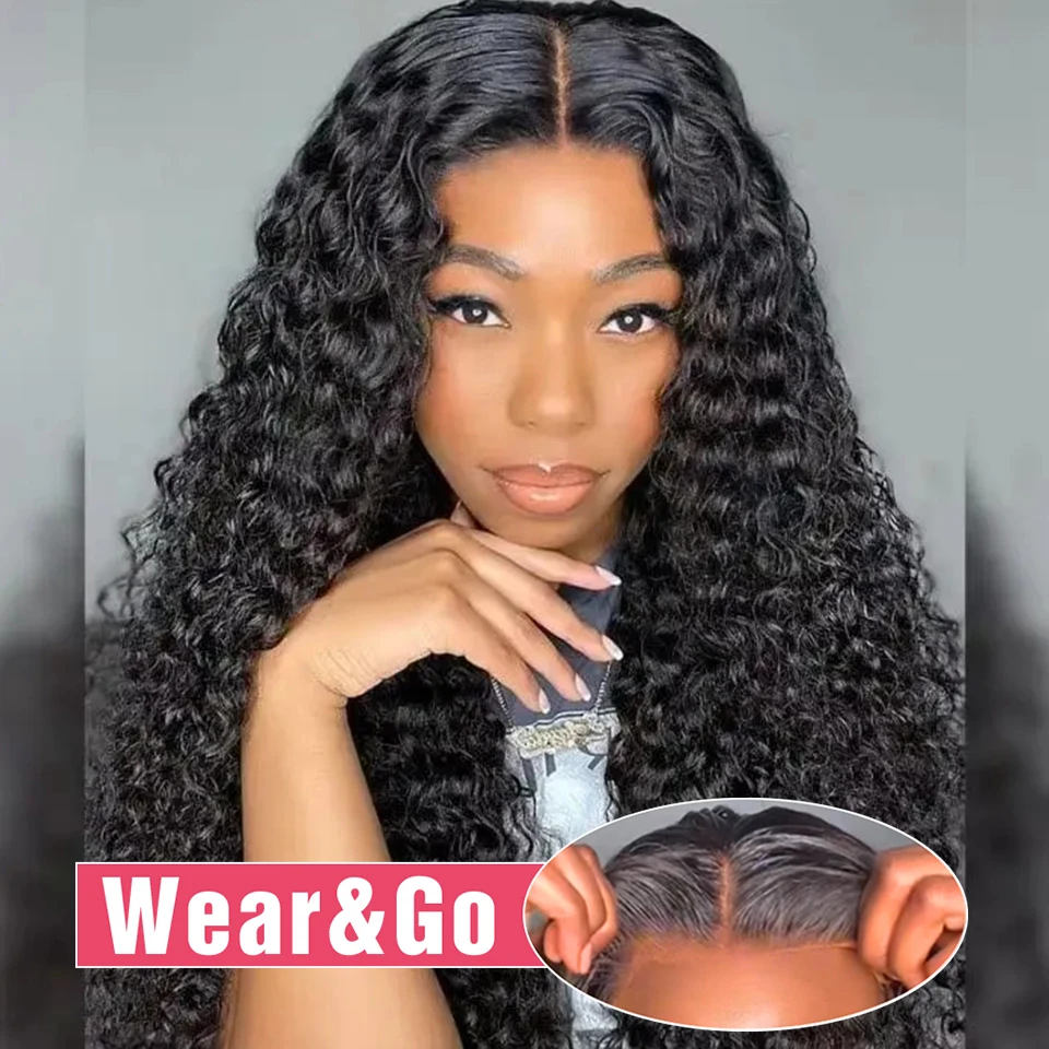 Pre Cut Glueless Wig Human Hair Ready To Wear Preplucked Curly Human Hair Wigs For Women Deep Wave 13x6 HD Lace Frontal Wig 200%