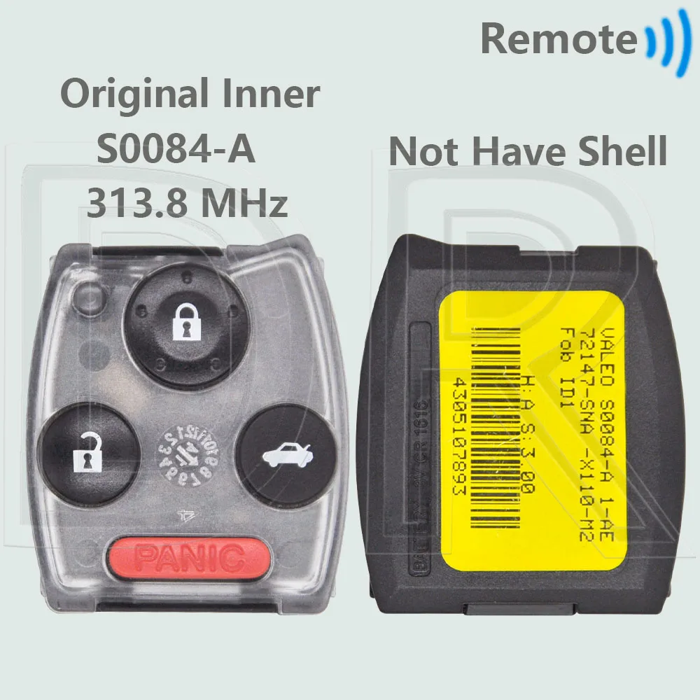 DR Original PCB/Inner S0084-A/S0087-A 313.8/433MHz ID46 PCF7961 Car Remote Key For Honda CIVIC EX SI CRV HRV Pilot 2008-2013