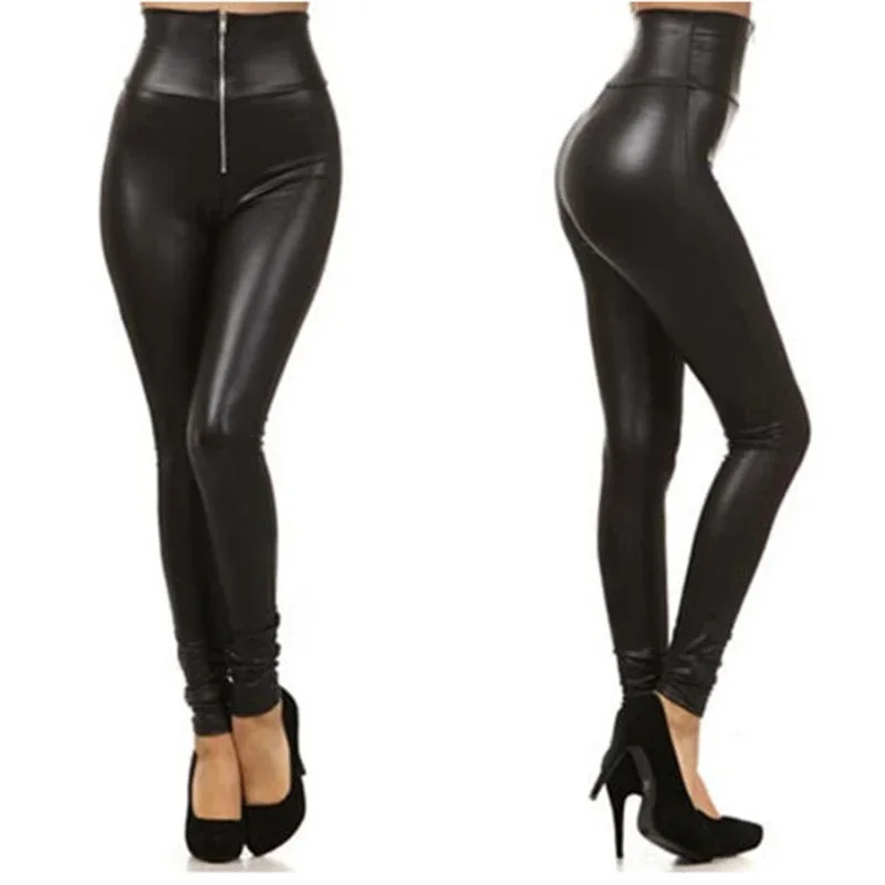 Push Up Leather Trousers Women Sexy Legging Slim High Waist Zipper Stretchy Jeggings Female Warm Long Pants Sexy Leggins