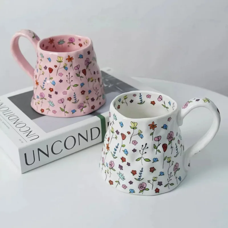 

Ceramic Mugs Coffee Cups Hand Pinched Irregular Flower Milk Tea Cup Ins Korean Style Oatmeal Breakfast Mug Drinkware Kitchen