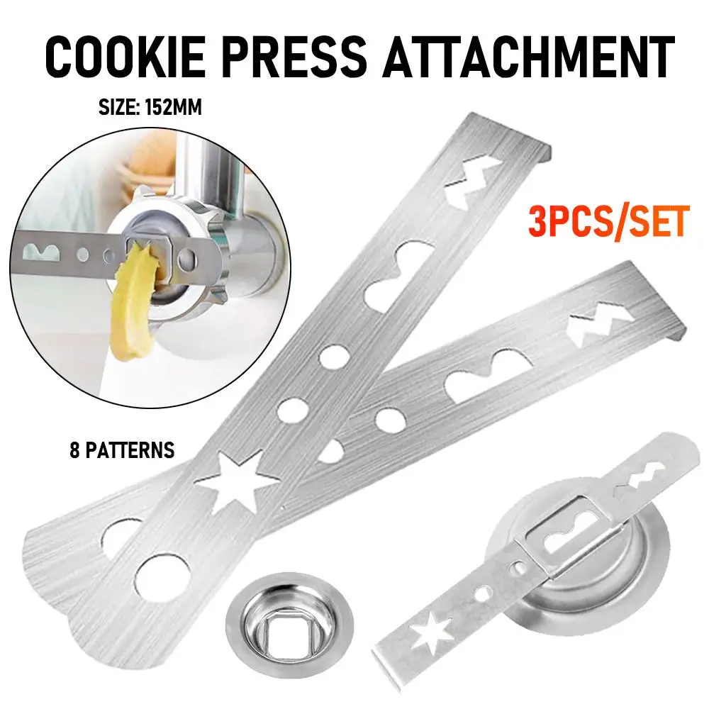 3Pcs Pastry Attachment 8 Patterns Biscuit Attachment Stainless Steel with Connection Ring Biscuit Mould for Size 5 Meat Grinder