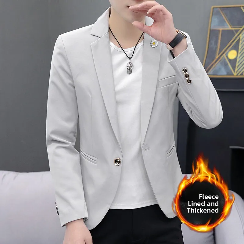 

Men's Faionable Fce Lined Thiened Autumn Winter Suit Slim Fit Single Breasted Jaet Urban Sle Long Sve Color