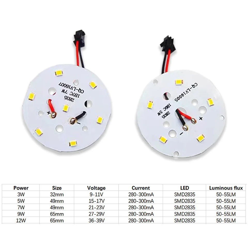 LED Ceiling Lamp Renovation Light Board 3W 5W 7W 9W 12W With Wire LED 2835 Light Bead Track Spotlight Light Source Board