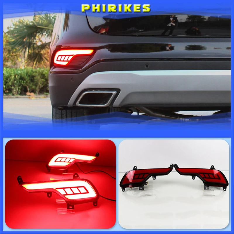 2Pcs LED Rear Bumper Reflector Light For Hyundai ix45 Santa Fe Santafe 2016 2017 2018 Brake Light Turn Signal Light