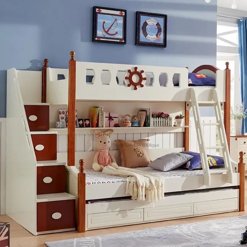 Children's Bed For Boys And Girls Multi Function Up Down Children Bedroom Bed With Ladder Cabinet Modern Creative Home Furniture