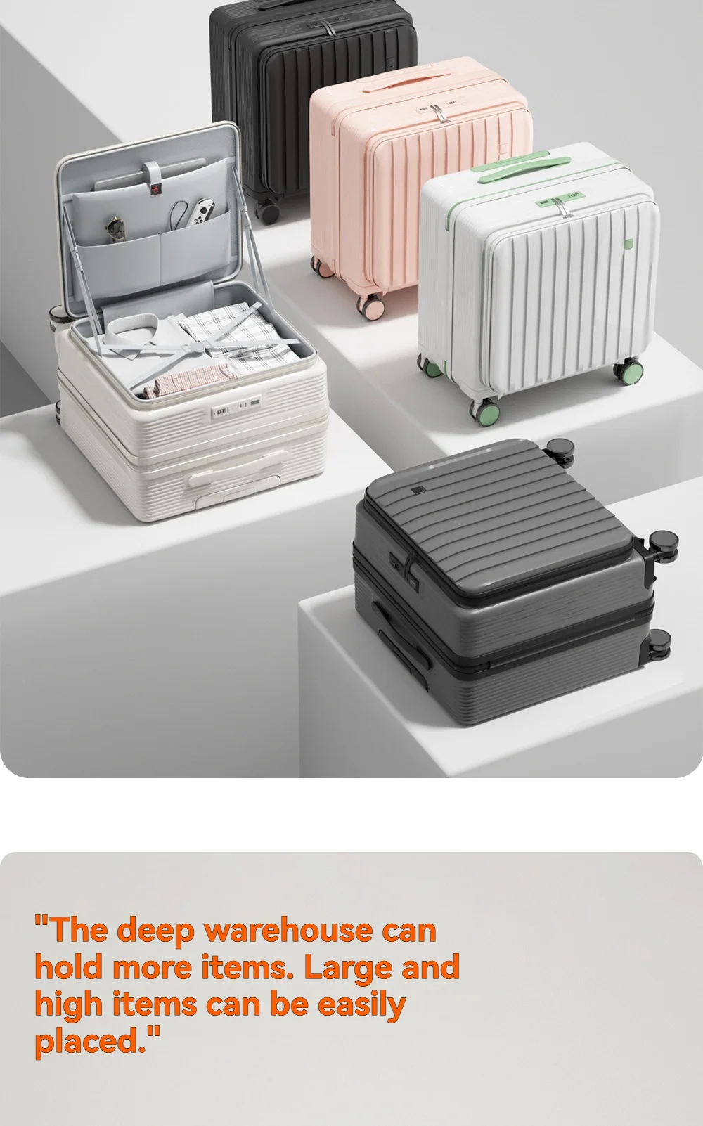 Ein Multifunktionaler Kleiner Koffer mit Tiefen Fächern und Vorderöffnung für Damen und Herren, Eine 18-Zoll-Reisetasche für den Flug – Detail 10