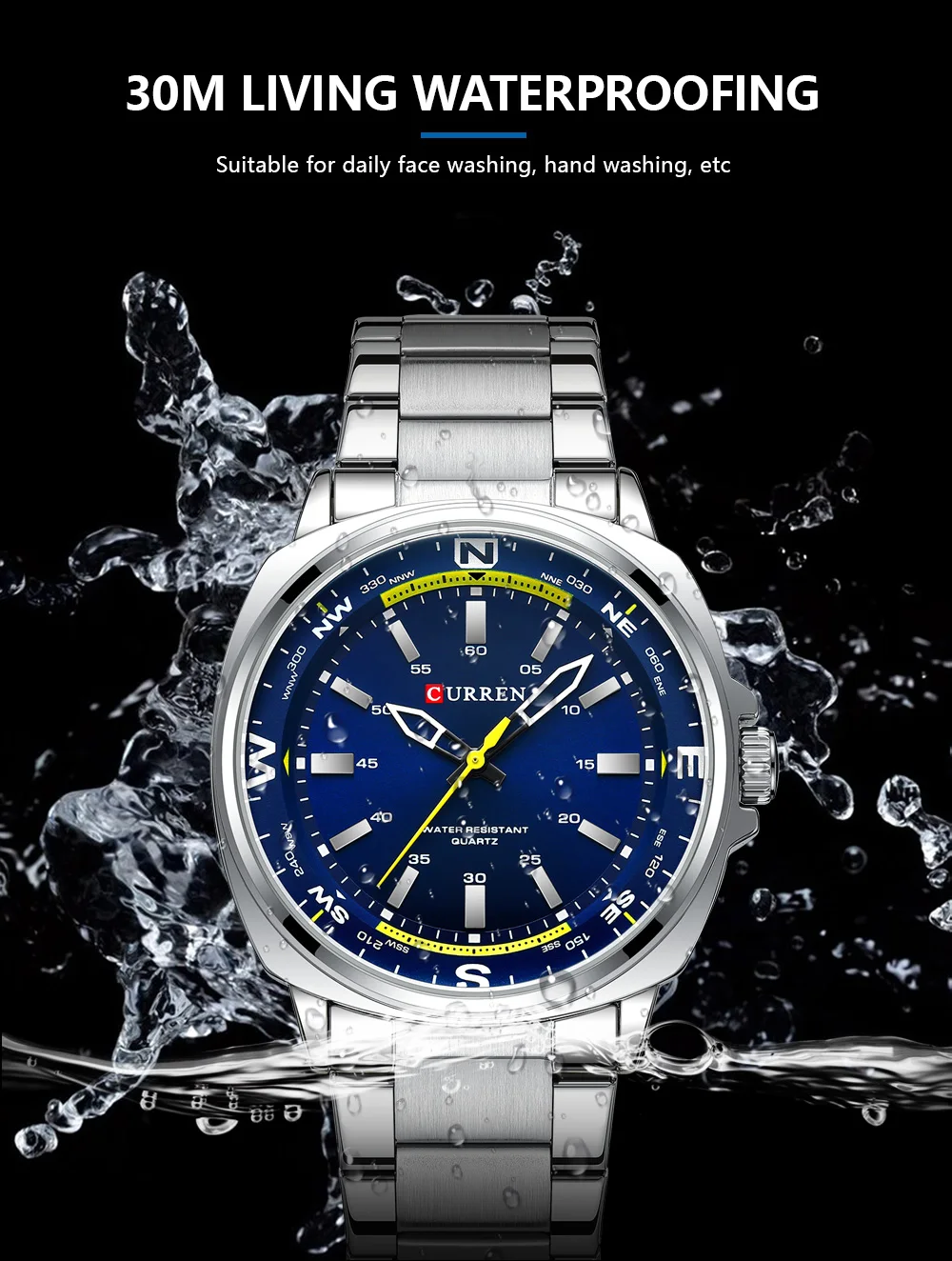 LIGE Orologio Uomo Analogico Al Quarzo, Acciaio Inossidabile, Data, Impermeabile 3ATM, Luminoso, Quadrante Blu, Elegante E Casual