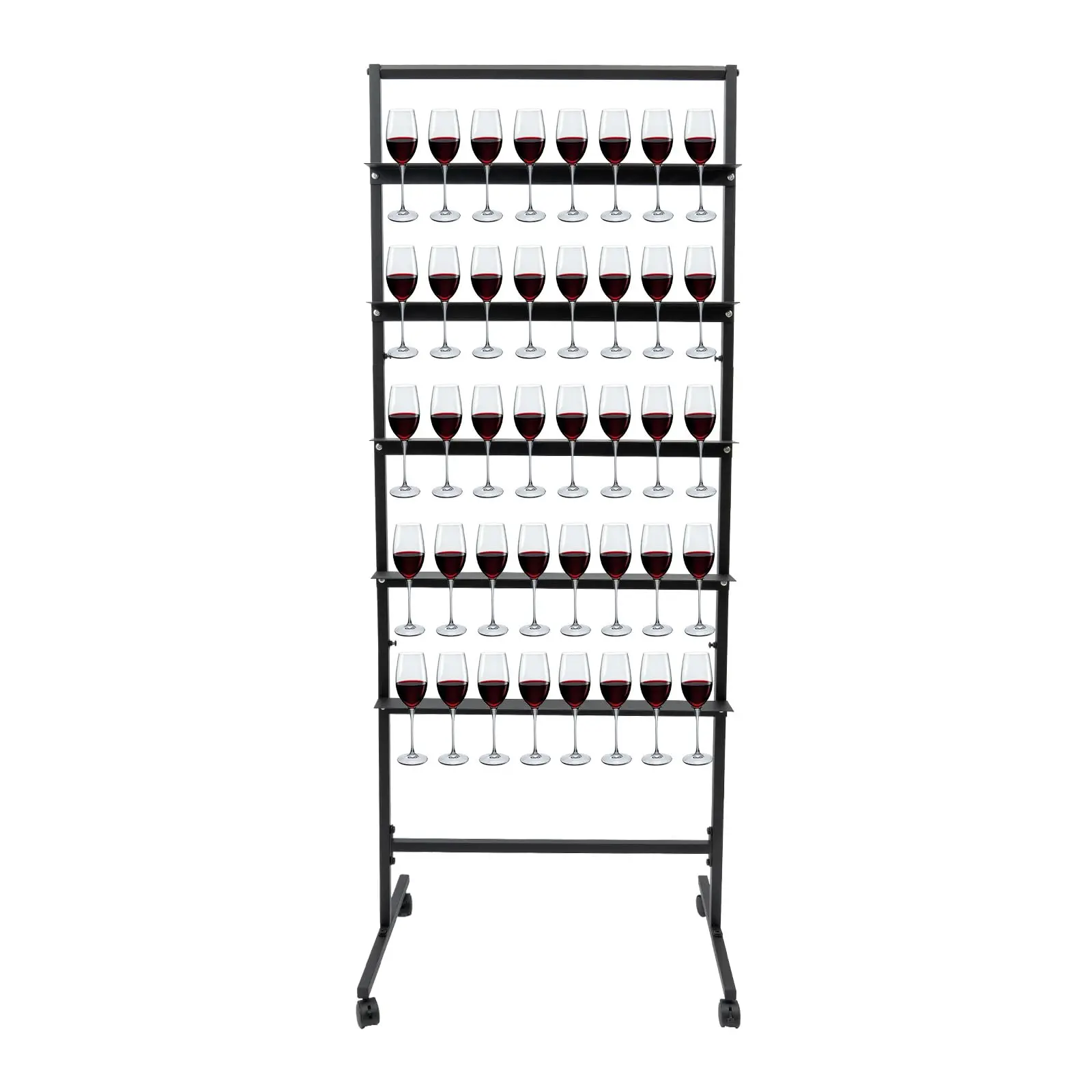 برج الشمبانيا الصلب ذو 5 طبقات، حامل عرض المزامير، رف ستيمواري زجاجي للنبيذ للبار، الزفاف، الحفلات، الفندق، المطعم (أسود)