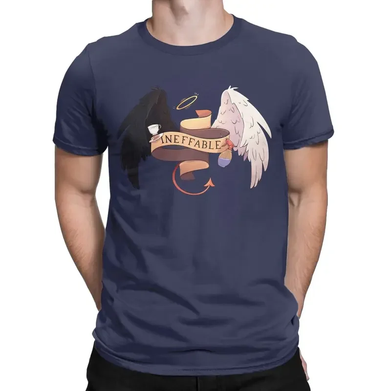 Y2K Men T-Shirts Good Omens Leisure Cotton Tee Short Sleeve Crowley And Aziraphale T Shirt Crewneck Clothing Unique