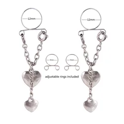 2pcs Fake Piercing Nipple Ring for Women Stainless Steel Heart Pendant  Adjustable Breast Rings No Piercing Sexy Girls Jewelry