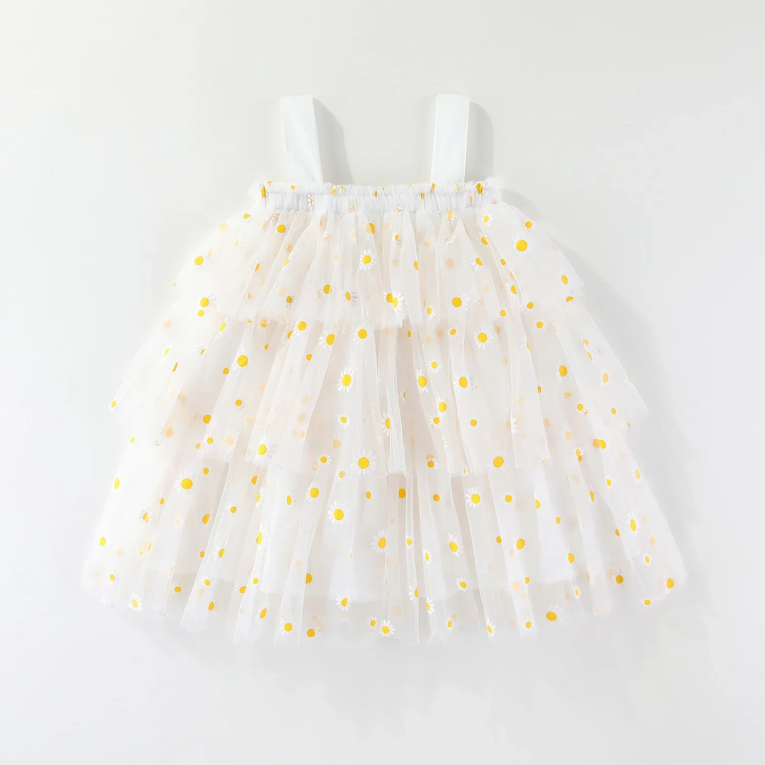 Infant Baby Girl Summer Tulle Dress 0-5T Daisy Print Tiered Cake Skirt Spaghetti Strap Princess Girl Party Dress
