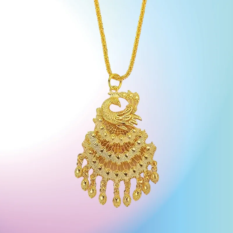 

Gift Thin gold 9999 necklace retro phoenix pendant 24K real gold atmospheric style smart peacock sweater chain women collarbone